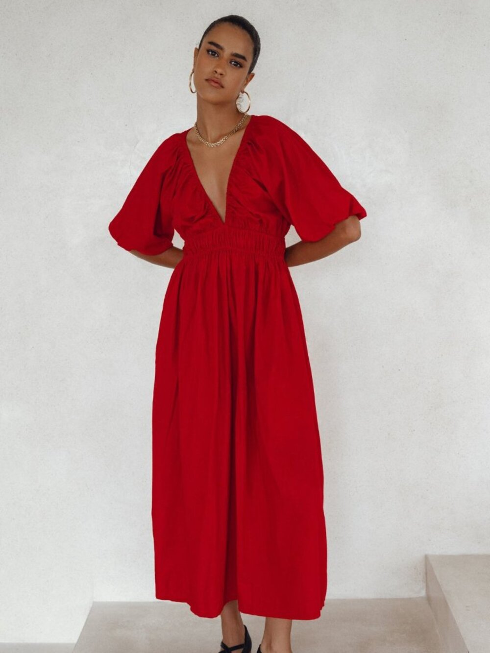 Bali Elf Red Cotton Maxi Dress Size L Boho Luxury Vacation Beach Resort